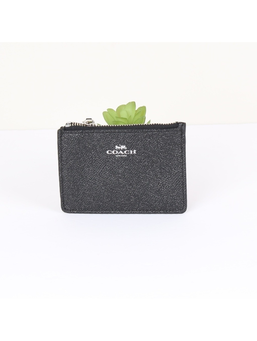 Coach Black Crossgrain Leather Mini Skinny ID Case Coin Purse Wallet